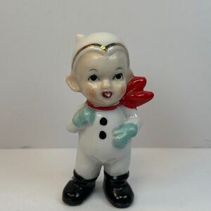 Vintage Porcelain Boy In Snowsuit Figurine Japan 3.25” Tall